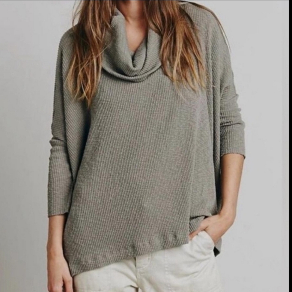 Relaxed Cowl Neck Knit Top - Olive